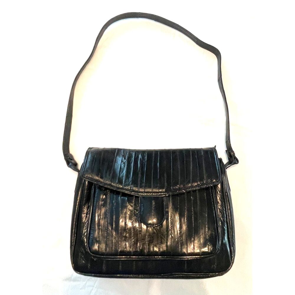 Black Eel Skin Purse Vintage Doctor Shoulder Bag Handbag Convertible Excellent!